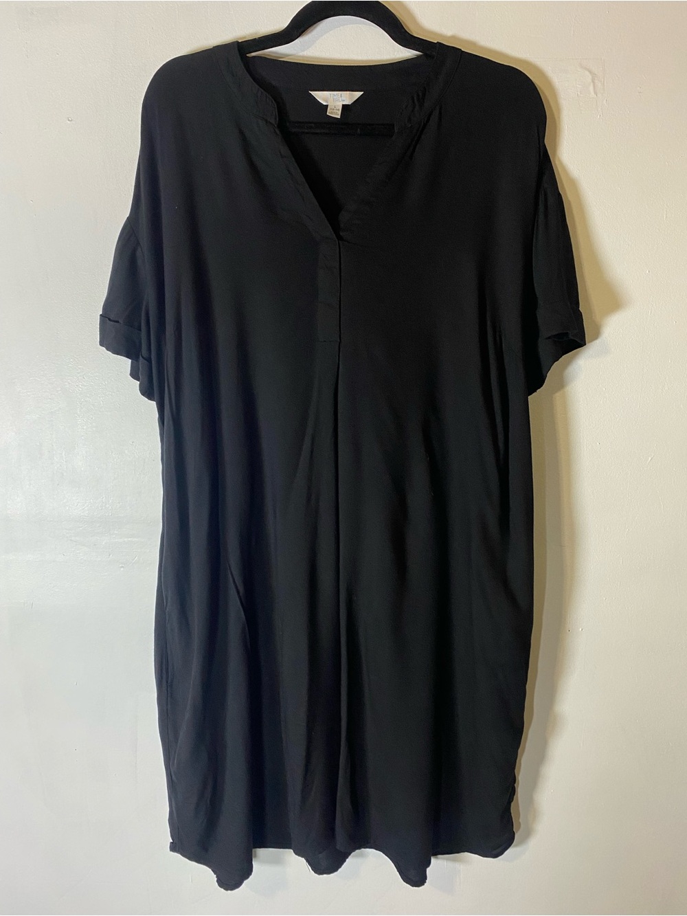 Black Lagenlook Minimalist Oversized Shirt Tunic/Dress Sz L With Pockets Capsule